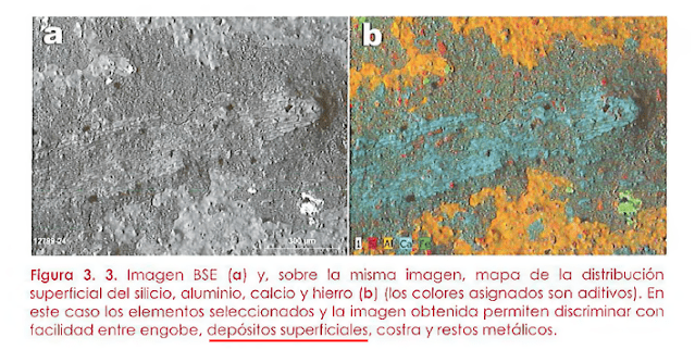 Foto con mapa de silicio, aluminio, calcio en superficie de grafito de Iruña Veleia