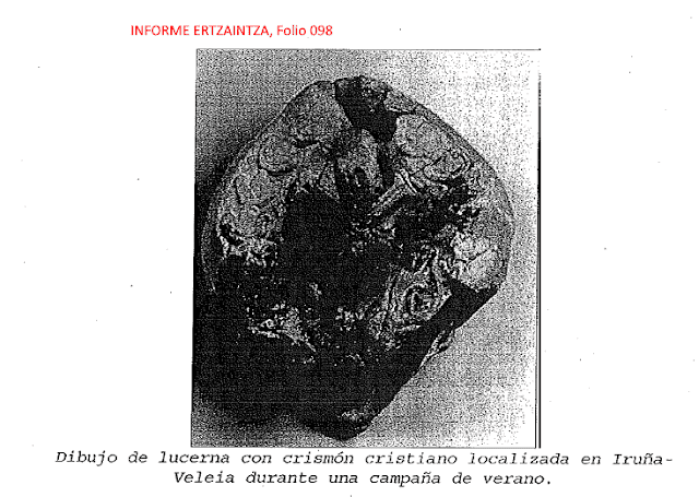 Dibujo de lucerna con crismón cristiano localizado en Iruña Veleia