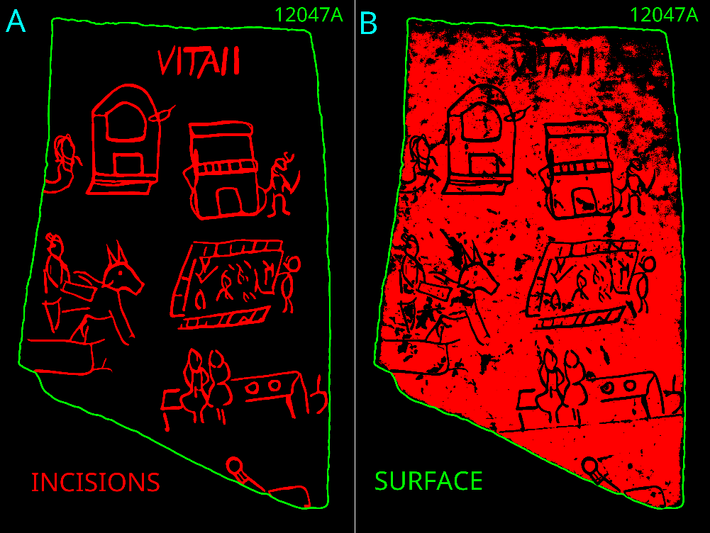 Óstracon incisiones / Óstracon superficie en rojo