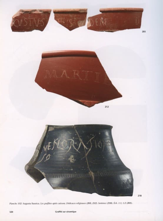 Fragmentos cerámicos con grafitos de Augusta Raurica (Planche 101) — Férét & Sylvestre (2008).